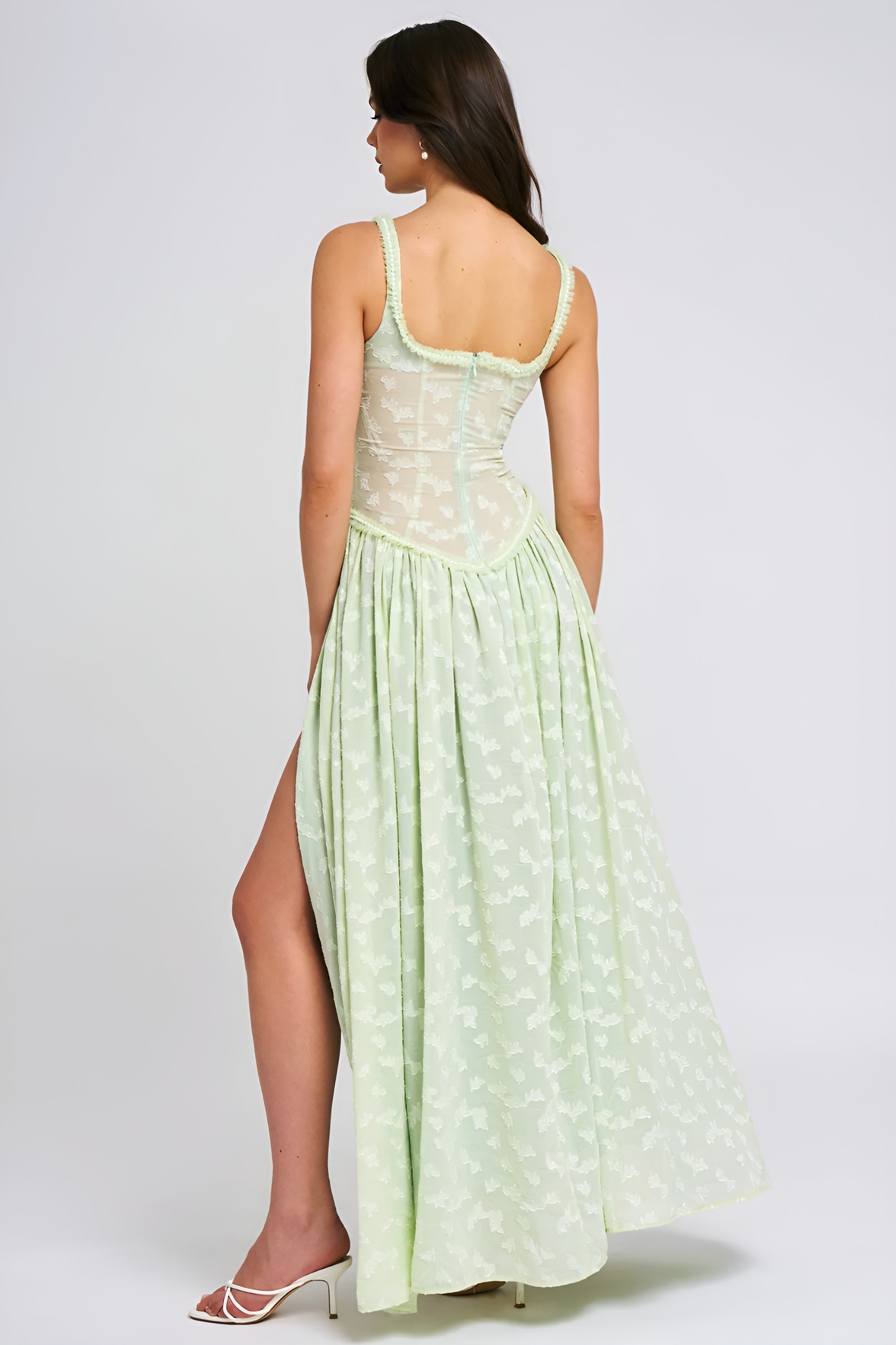 Fieno Pale Green Floral Print Maxi Dress