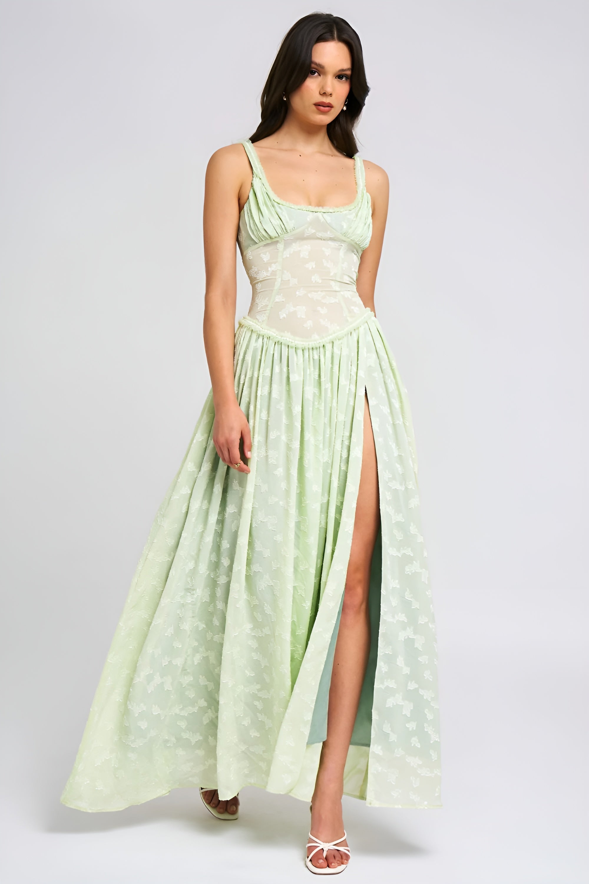 Fieno Pale Green Floral Print Maxi Dress