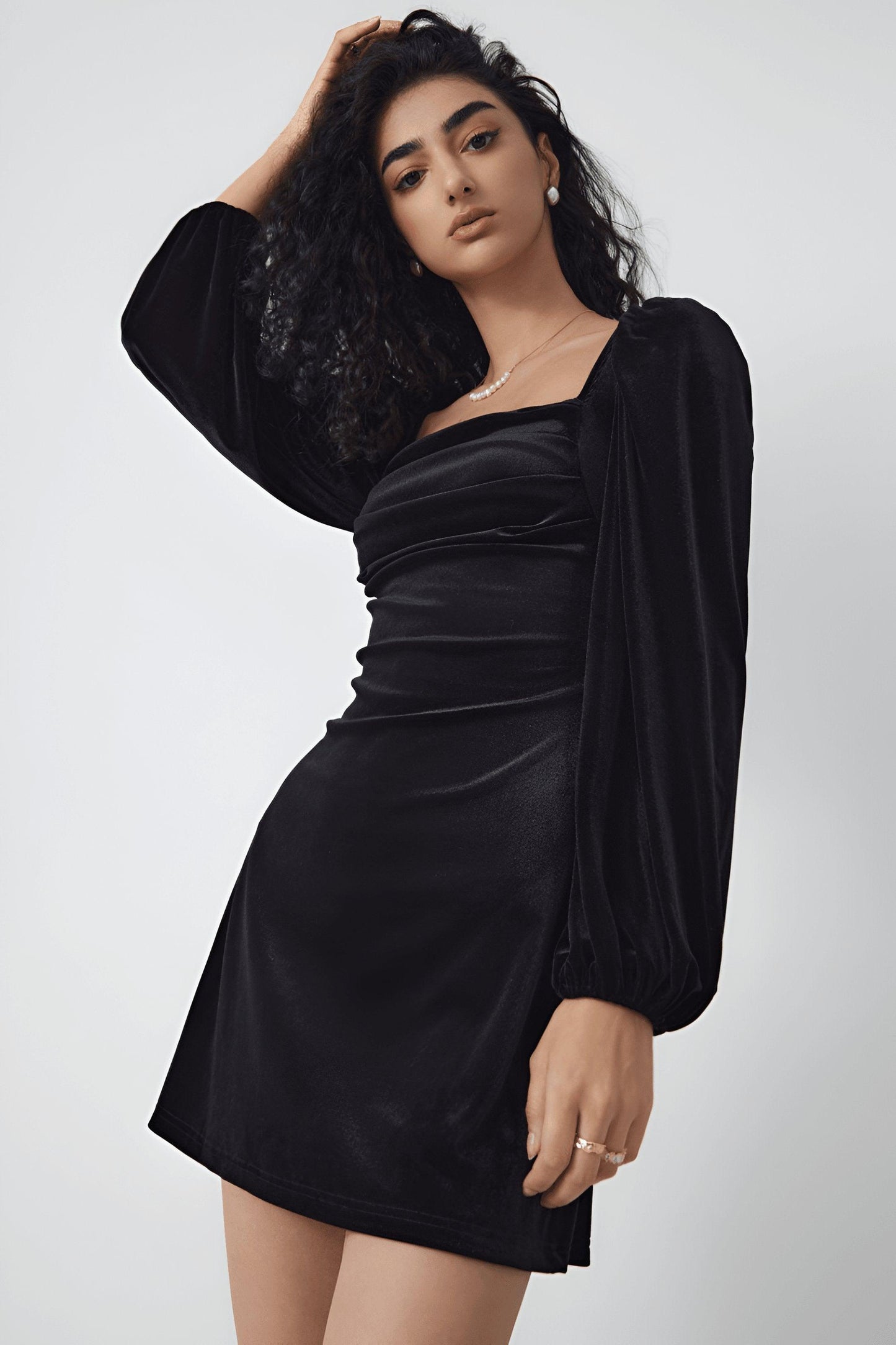 Fieno Black Velvet Mini Dress - Fieno