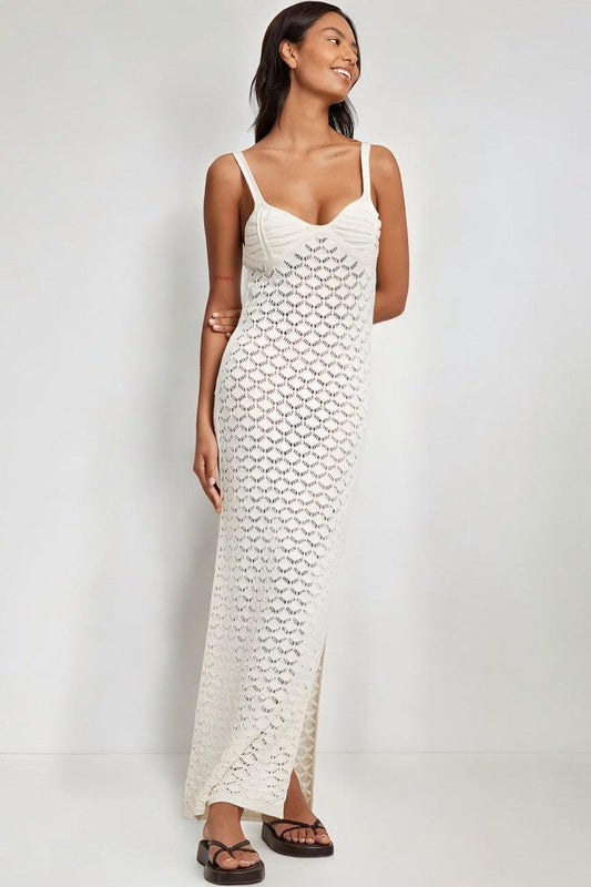 Fieno Crochet Lace Slip Maxi Dress - Dresses-Fieno - Maxi Dress - White Dress