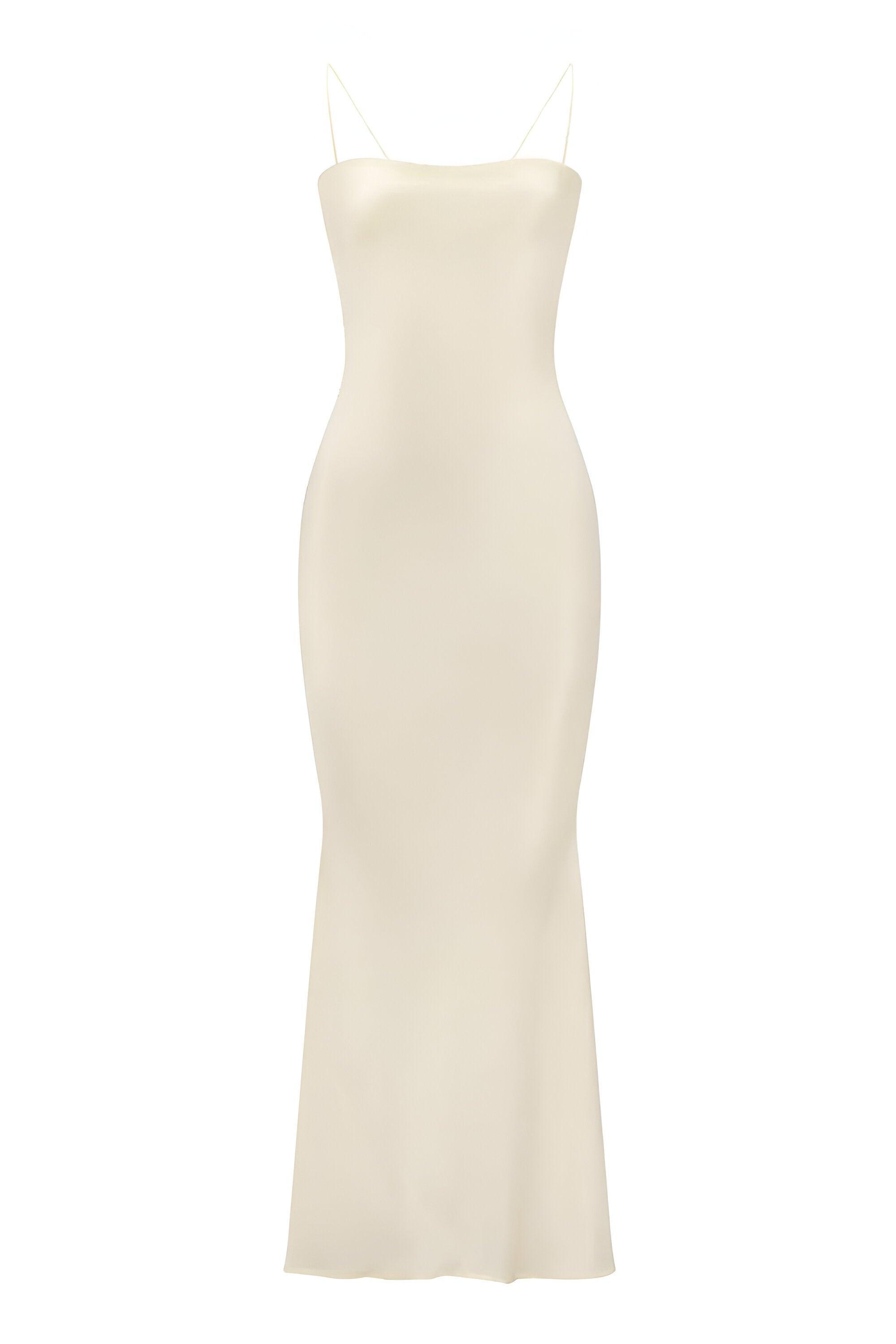 Fieno Elysian Satin Slip Maxi Dress in ivory, perfect for elegant summer weddings—Maxi Dresses, Ivory Dresses by Fieno