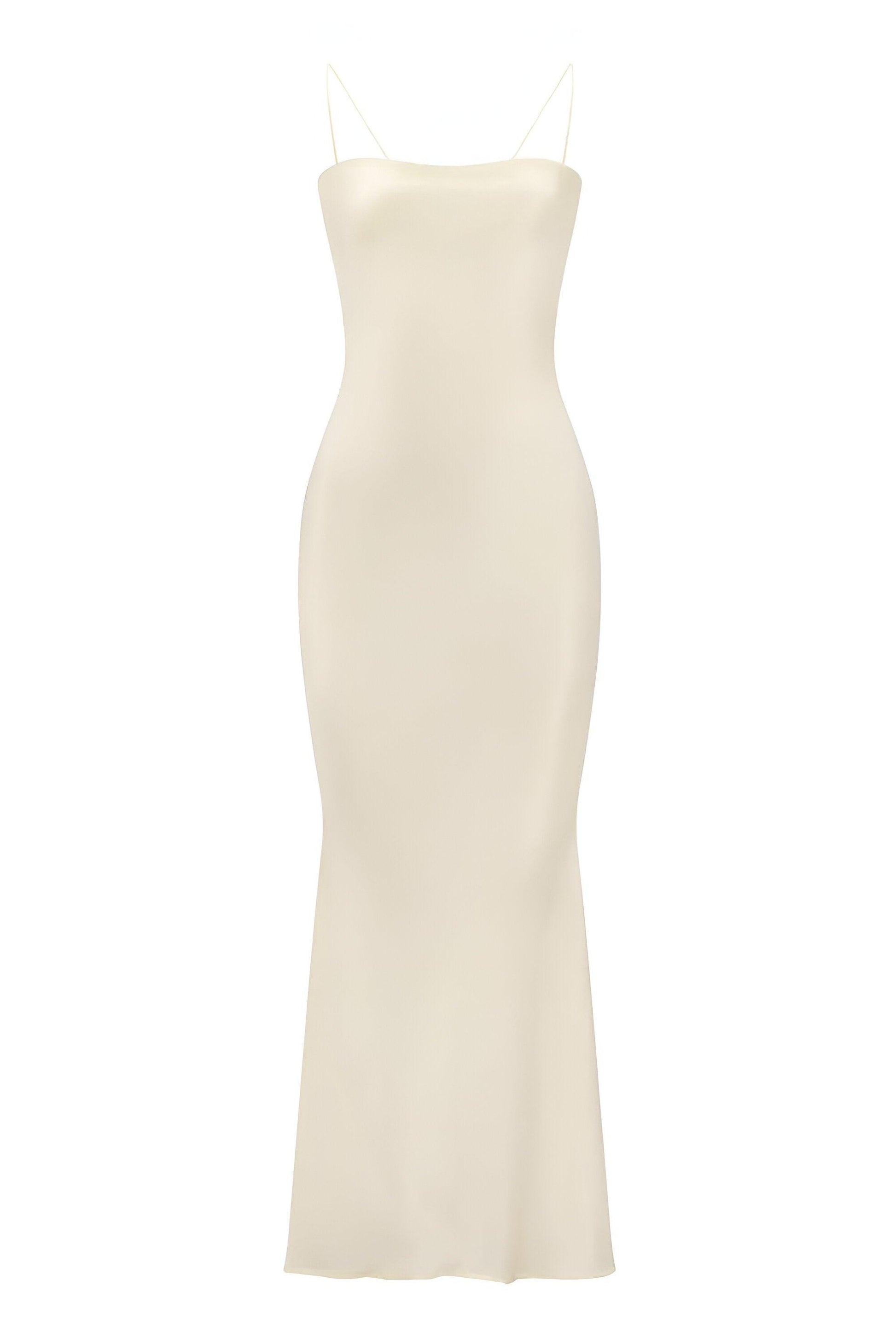 Fieno Elysian Satin Slip Maxi Dress in ivory, perfect for elegant summer weddings—Maxi Dresses, Ivory Dresses by Fieno