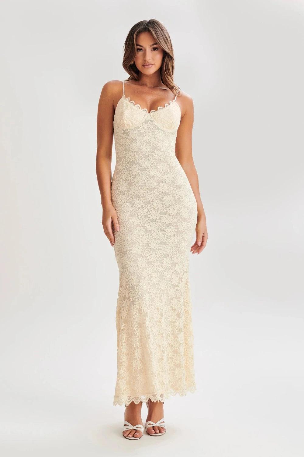 Fieno Joelle Lace Spaghetti Strap Maxi Dress - Fieno