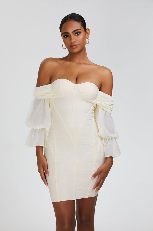 Fieno Sheer Puff-Sleeve Corset Dress - Fieno