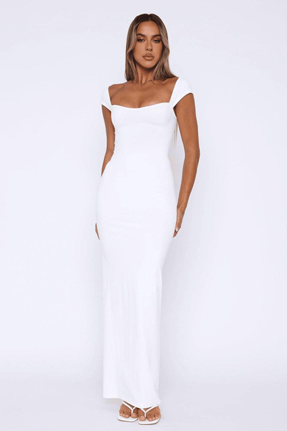 Fieno Square Collar Sleeveless Fishtail Dress - Fieno - White Dress - Maxi Dress