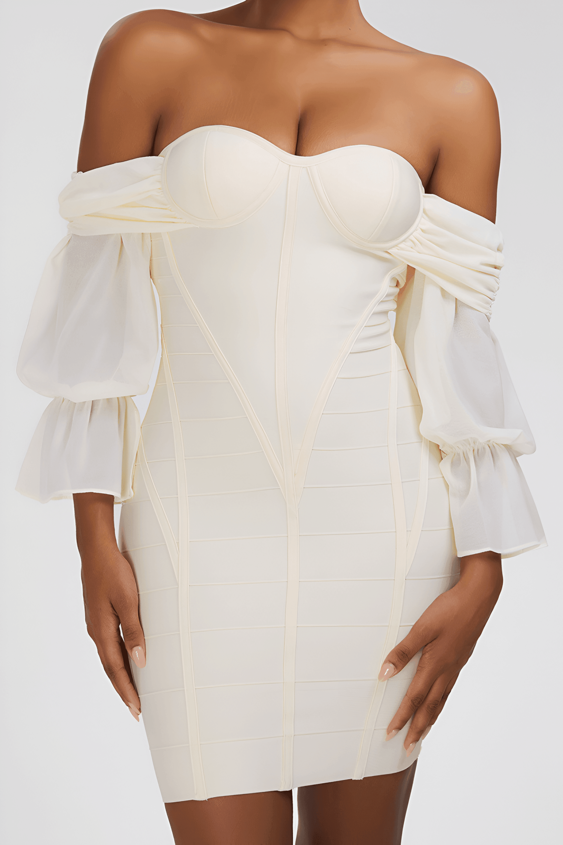 Fieno Sheer Puff-Sleeve Corset Dress - Fieno