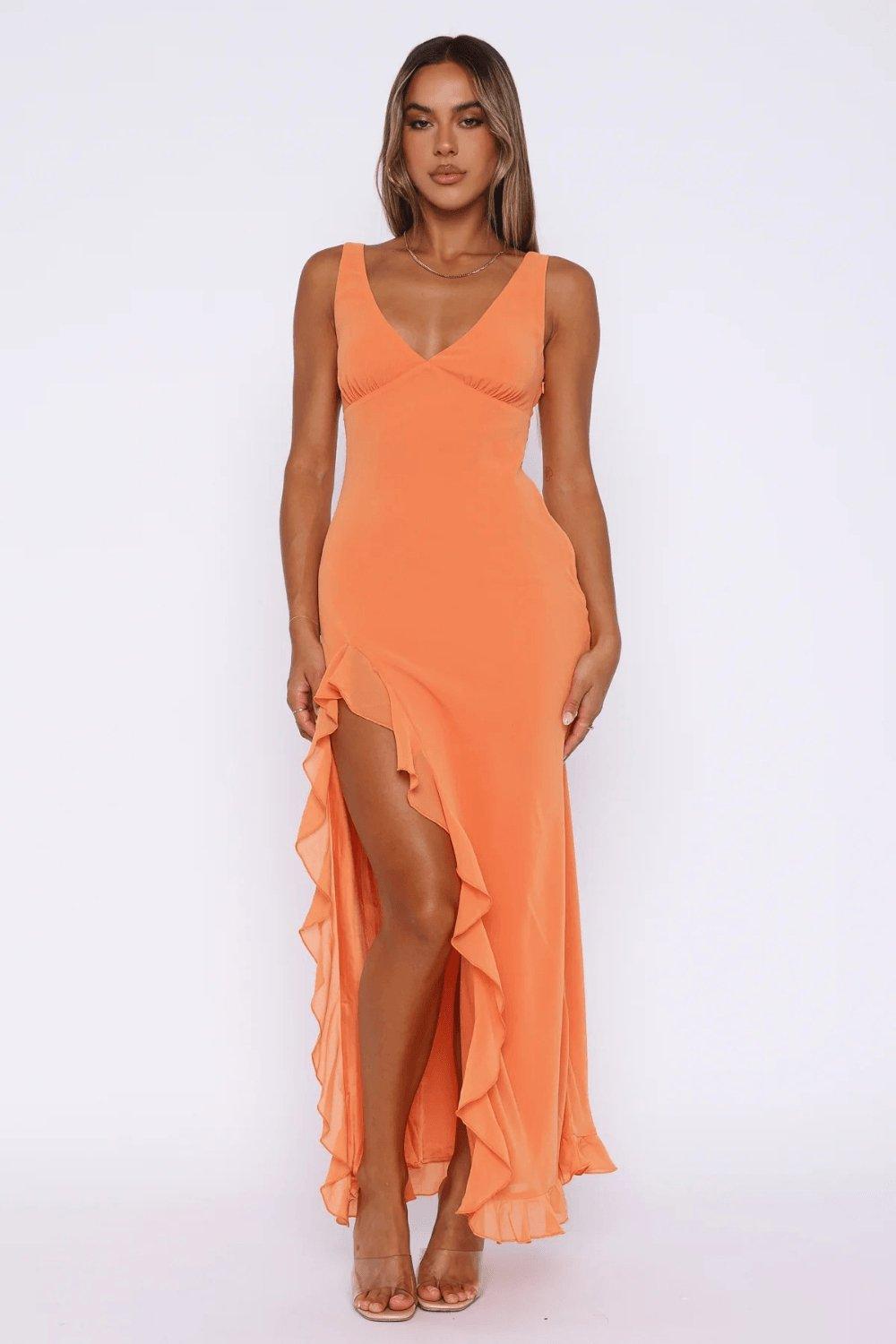 Fieno Asymmetrical Ruffle Hem Maxi Dress - FienoDressesFieno